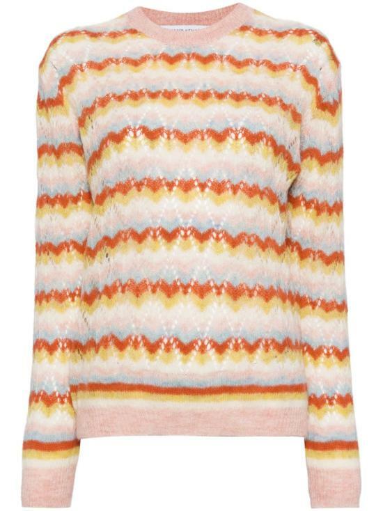 Maison Kitsune Striped Alpaca Lace Crewneck Sweater NW00802 KF0002 0032