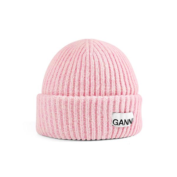 GANNI Logo Wool Beanie Unisex Black A4429 395