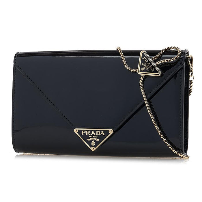 PRADA Patent Leather Mini Clutch Bag Black