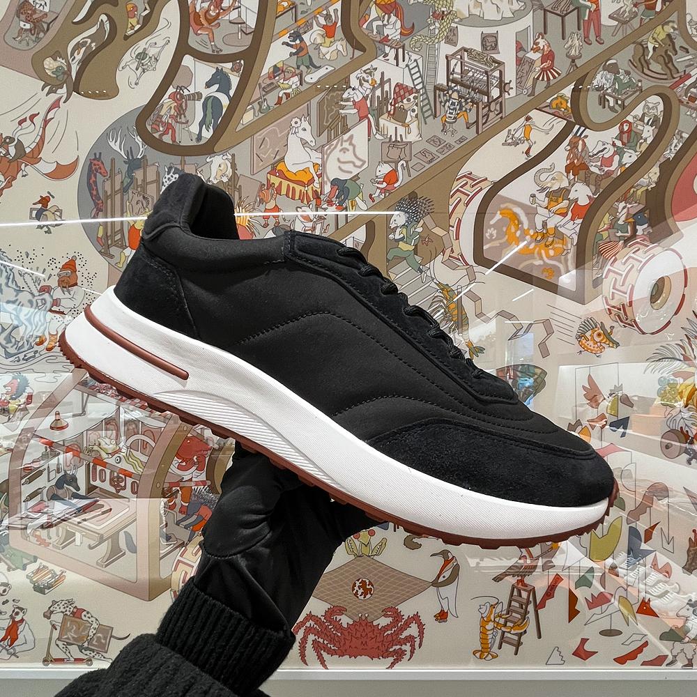 Loro Piana Storm Black Calfskin Weekend Walk Low-Top Sneakers