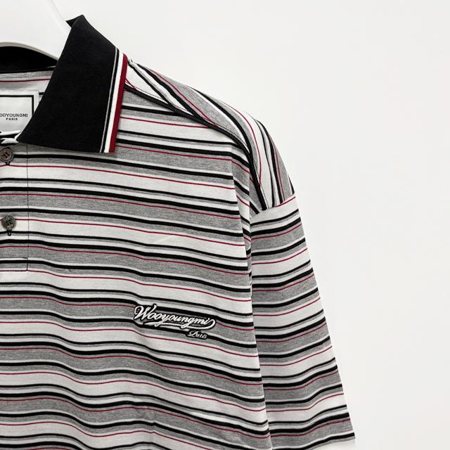 WOOYOUNGMI Stripe Short Sleeve Polo T-Shirt W261TS15 736G