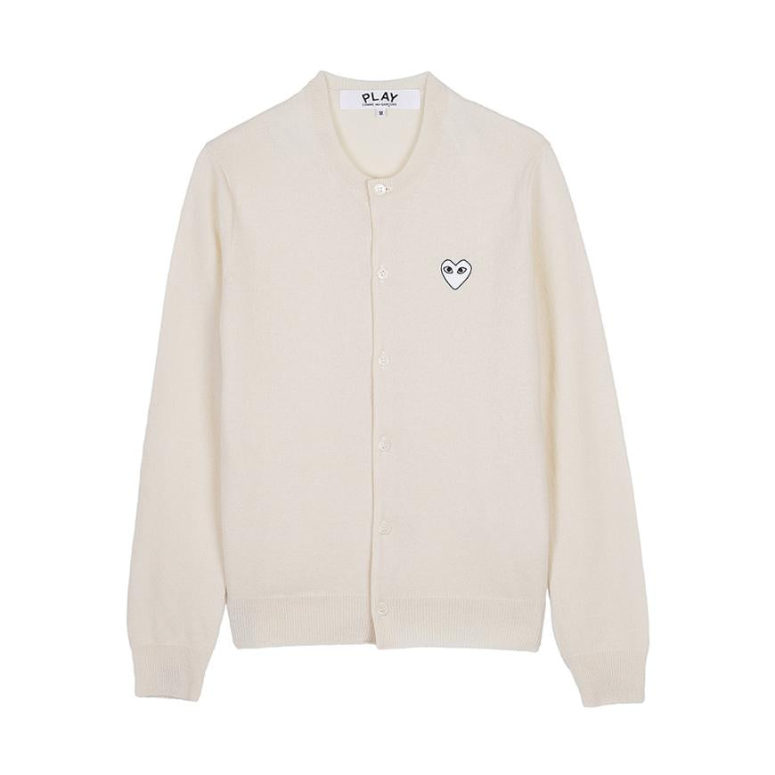 Comme des Garcons Unisex White Heart Patch Knit Cardigan AX N065 051 NATURAL