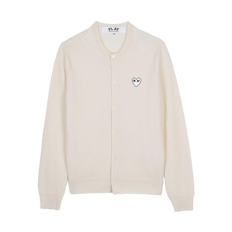 Comme des Garcons Unisex White Heart Patch Knit Cardigan AX N065 051 NATURAL