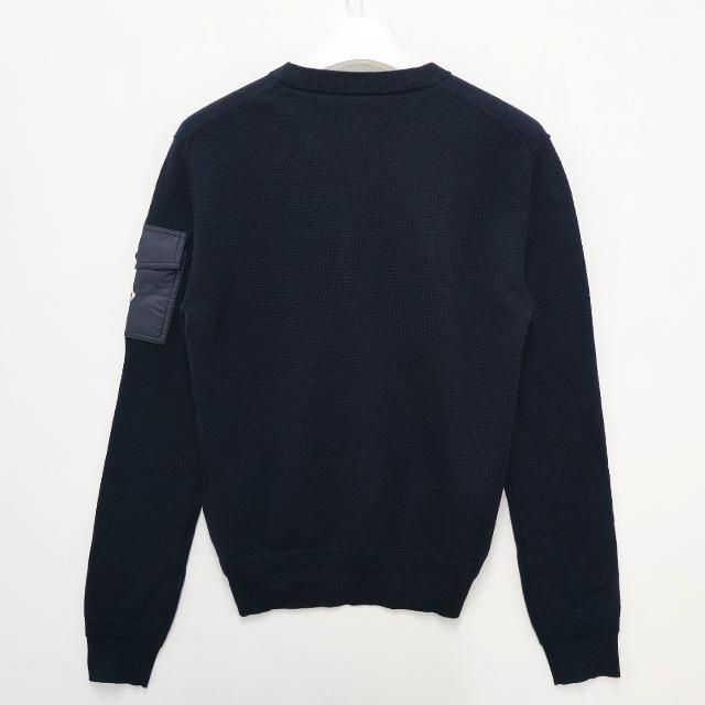 Moncler Logo Pocket Crewneck Knit Sweater Navy Wool Men