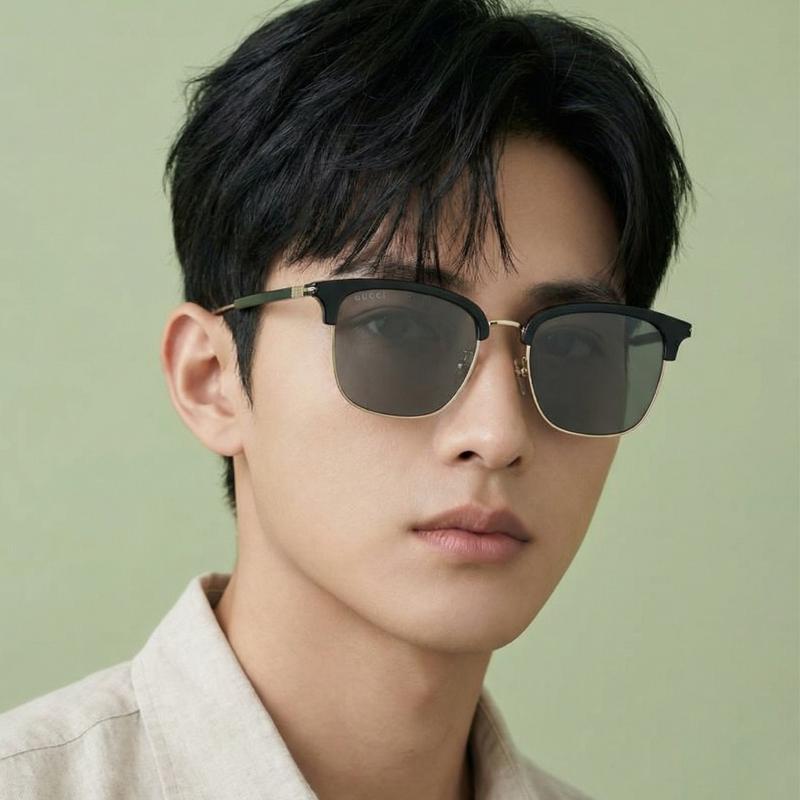 GUCCI Classic Browline Sunglasses Asian Fit Black Acetate Unisex