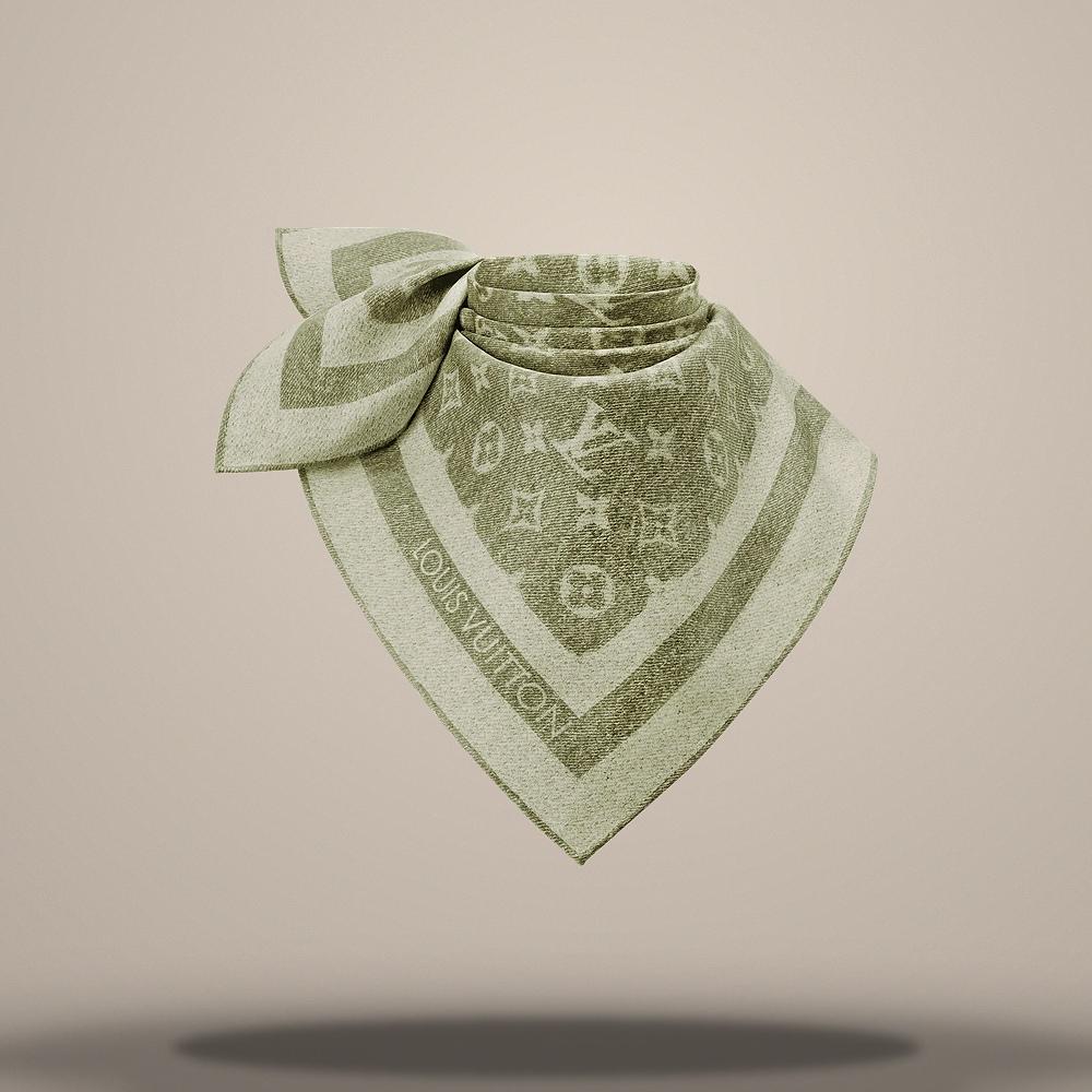 Louis Vuitton Monogram Silhouette Denim Square Scarf Khaki M98167