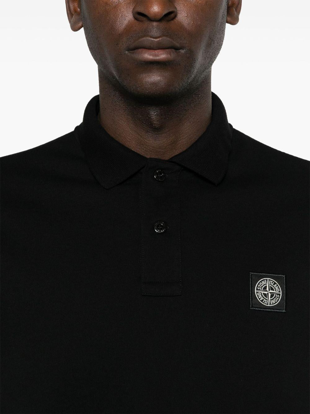 STONE ISLAND Cotton Pique Polo Shirt Black Men’s