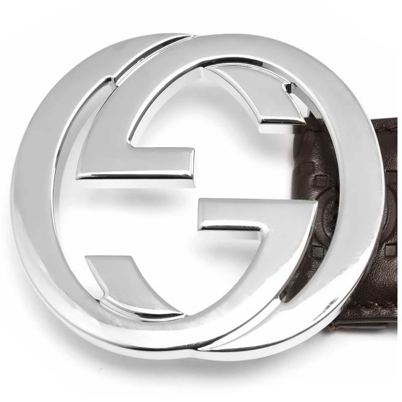 GUCCI Brown Signature Leather Belt with Interlocking G Buckle 411924 CWC1N 2040