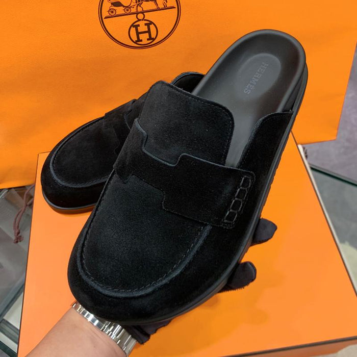HERMES Men’s Suede Calfskin Black Go Mule Sandals