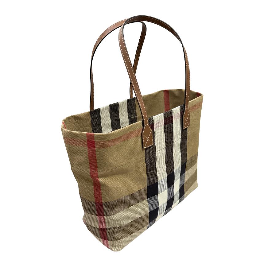 BURBERRY London Check Medium Tote Shopper Bag Taupe Brown