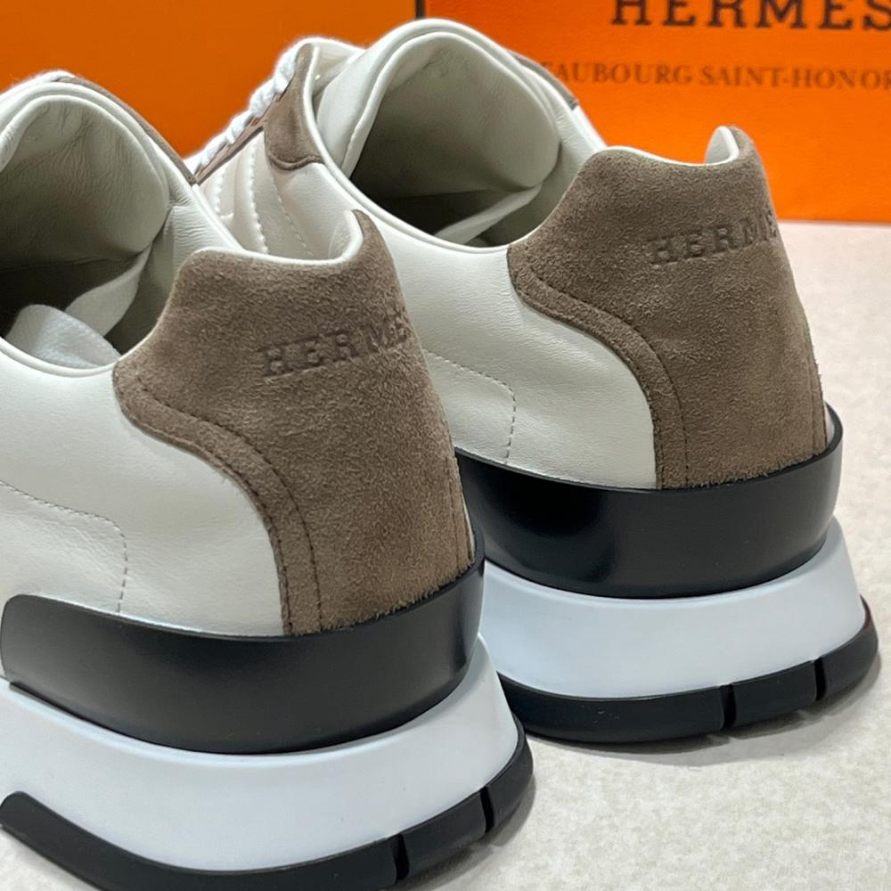 HERMES Trail Sneakers Calfskin Gray Beige Low-Top Men’s