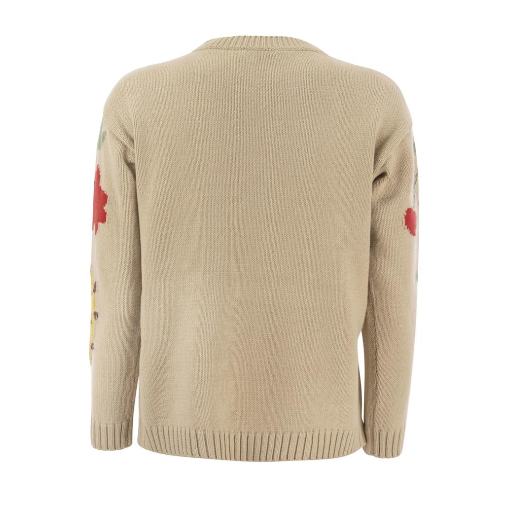 Max Mara Beige Graphic Logo Round Neck Knit Sweater 2415361201 001