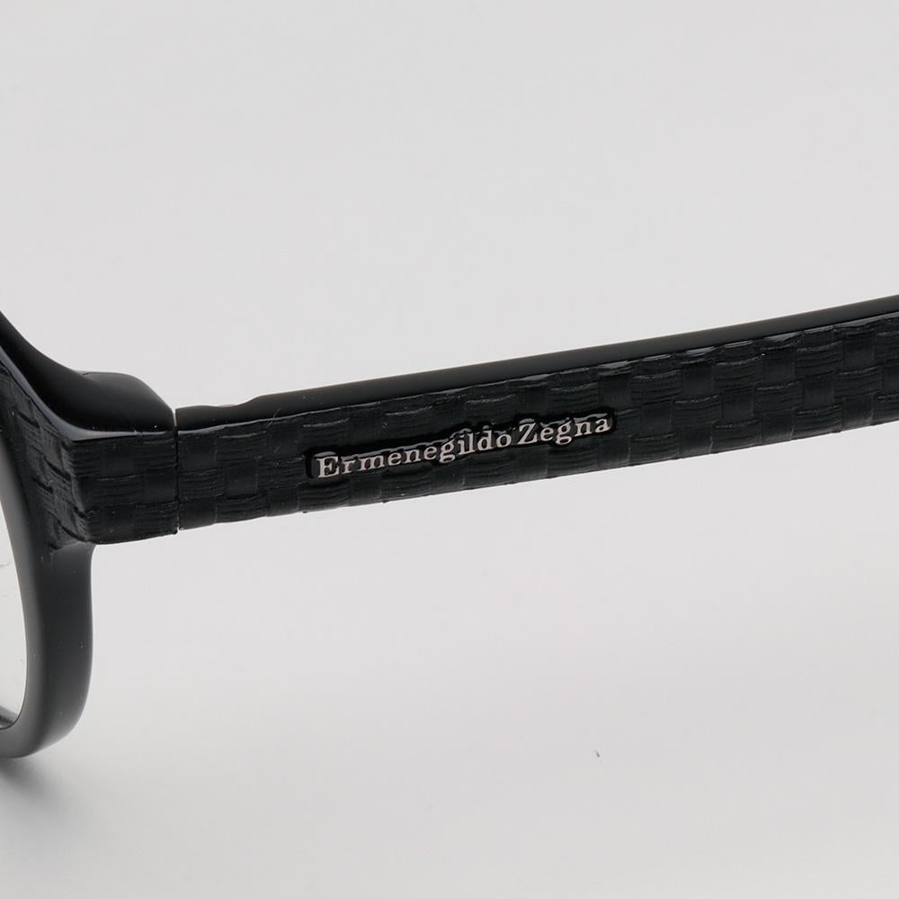 Zegna Black Acetate Rectangular Eyeglass Frames Unisex