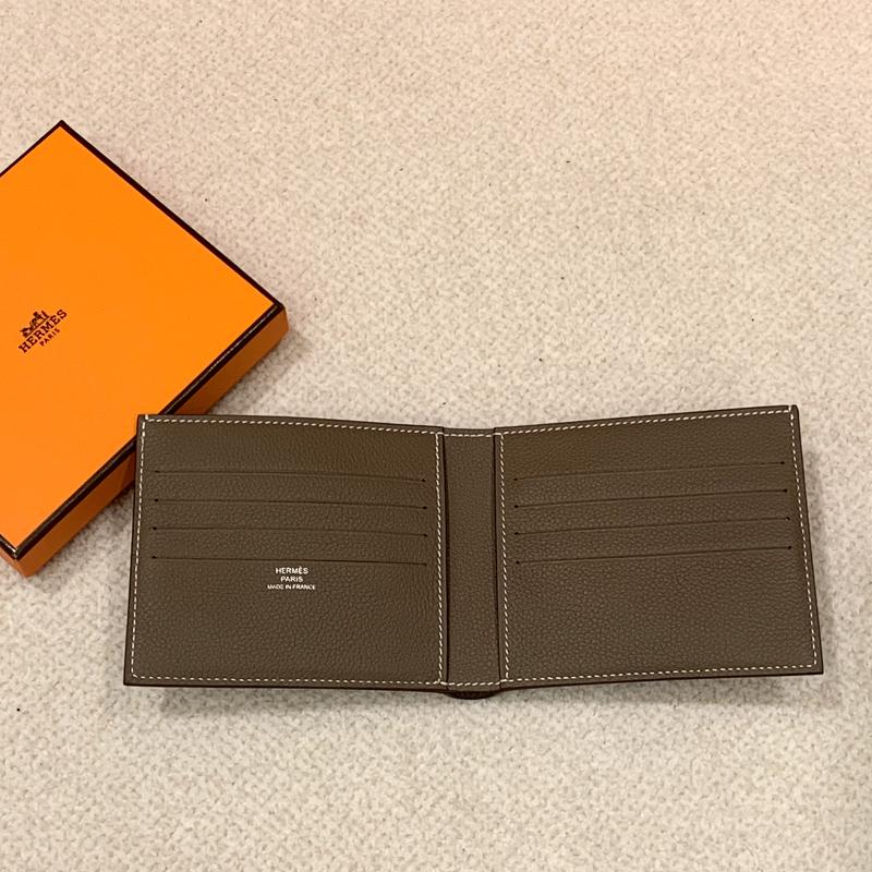 HERMES Citizen Twill Compact Wallet Evercolor Etoupe Blue Interior Bi-Fold