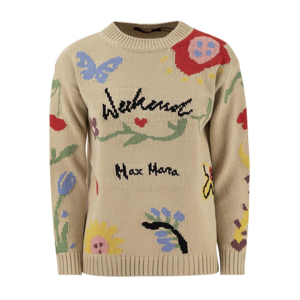 Max Mara Beige Graphic Logo Round Neck Knit Sweater 2415361201 001