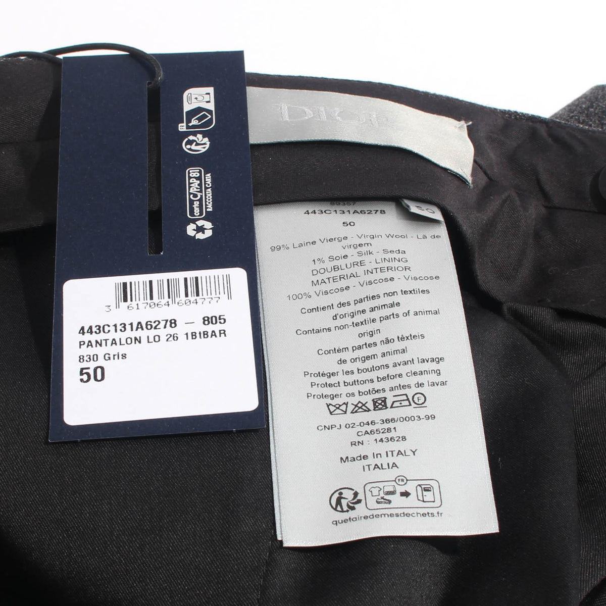 DIOR MEN Grey Virgin Wool Silk Classic Pants 443C131A6278 830