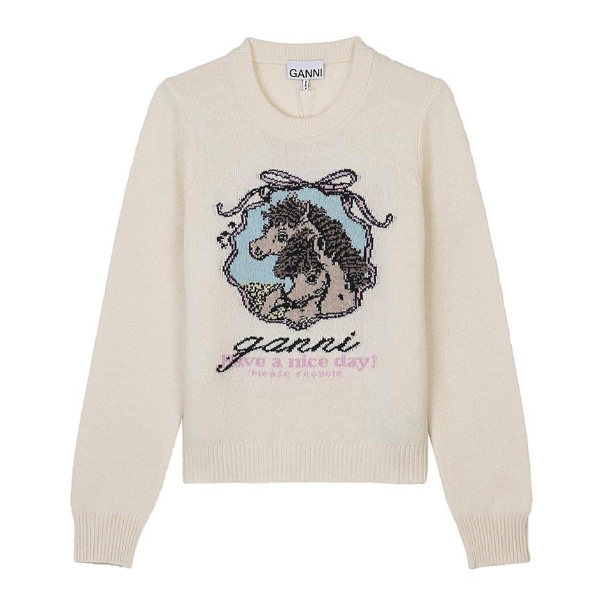 GANNI Women’s Horse Graphic Wool Crewneck Sweater