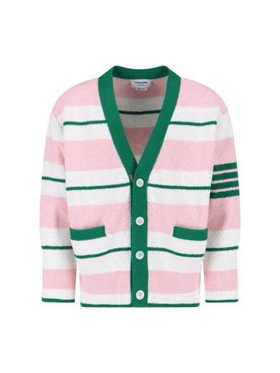THOM BROWNE Gray Wool 4-Bar V-Neck Cardigan Men MKC641A Y30166