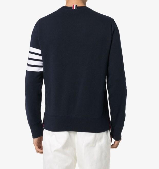 THOM BROWNE Men’s Logo Patch 4-Bar Sweatshirt Navy Cotton MJT021H 00535 461