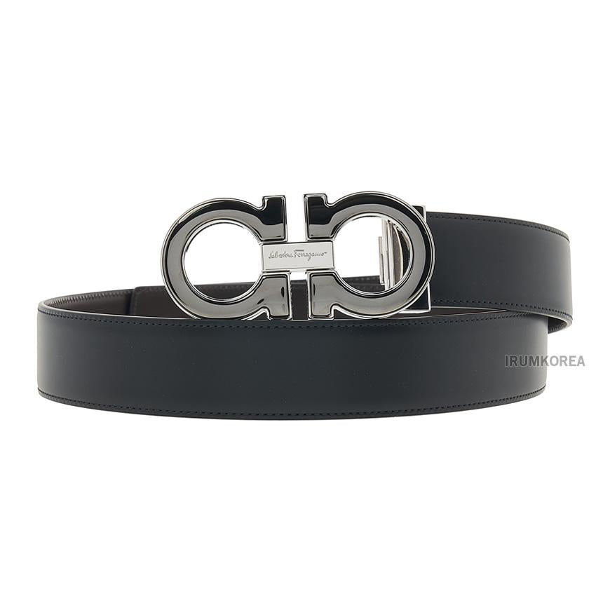 Ferragamo Men's Double Gancini Reversible Leather Belt Black/Brown 0645904 1