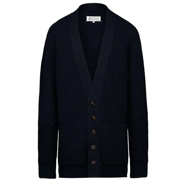 Maison Margiela Dark Navy Intarsia Wool Knit Cardigan