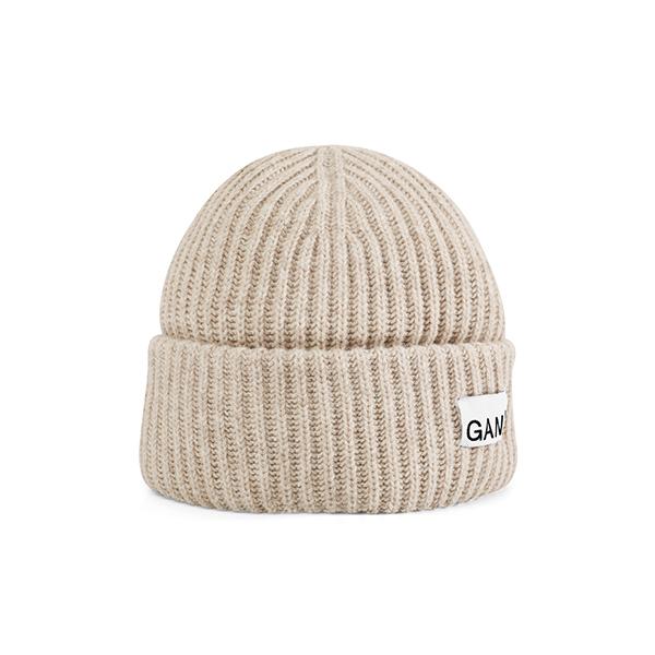 GANNI Logo Wool Beanie Unisex Black A4429 196