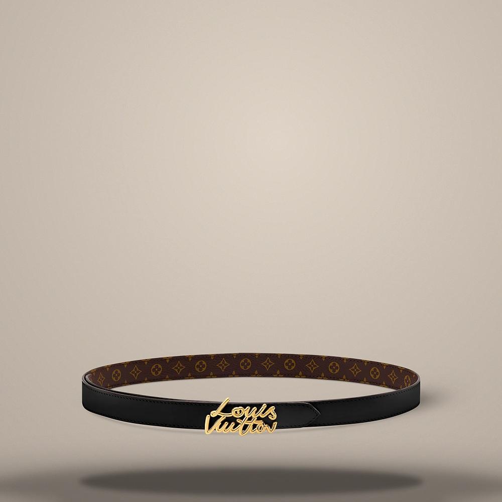 Louis Vuitton LV Script 20mm Monogram Black Leather Belt M4578