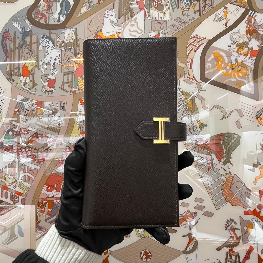 HERMES Béarn Long Wallet Epsom Vibrant Brown Gold Hardware