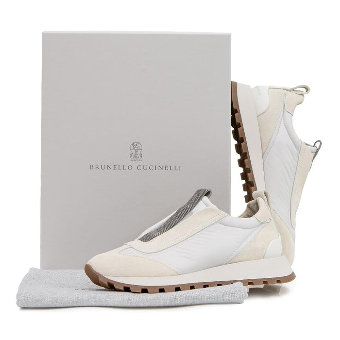 Brunello Cucinelli Women’s Precious Suede Runner White Low-Top Sneakers