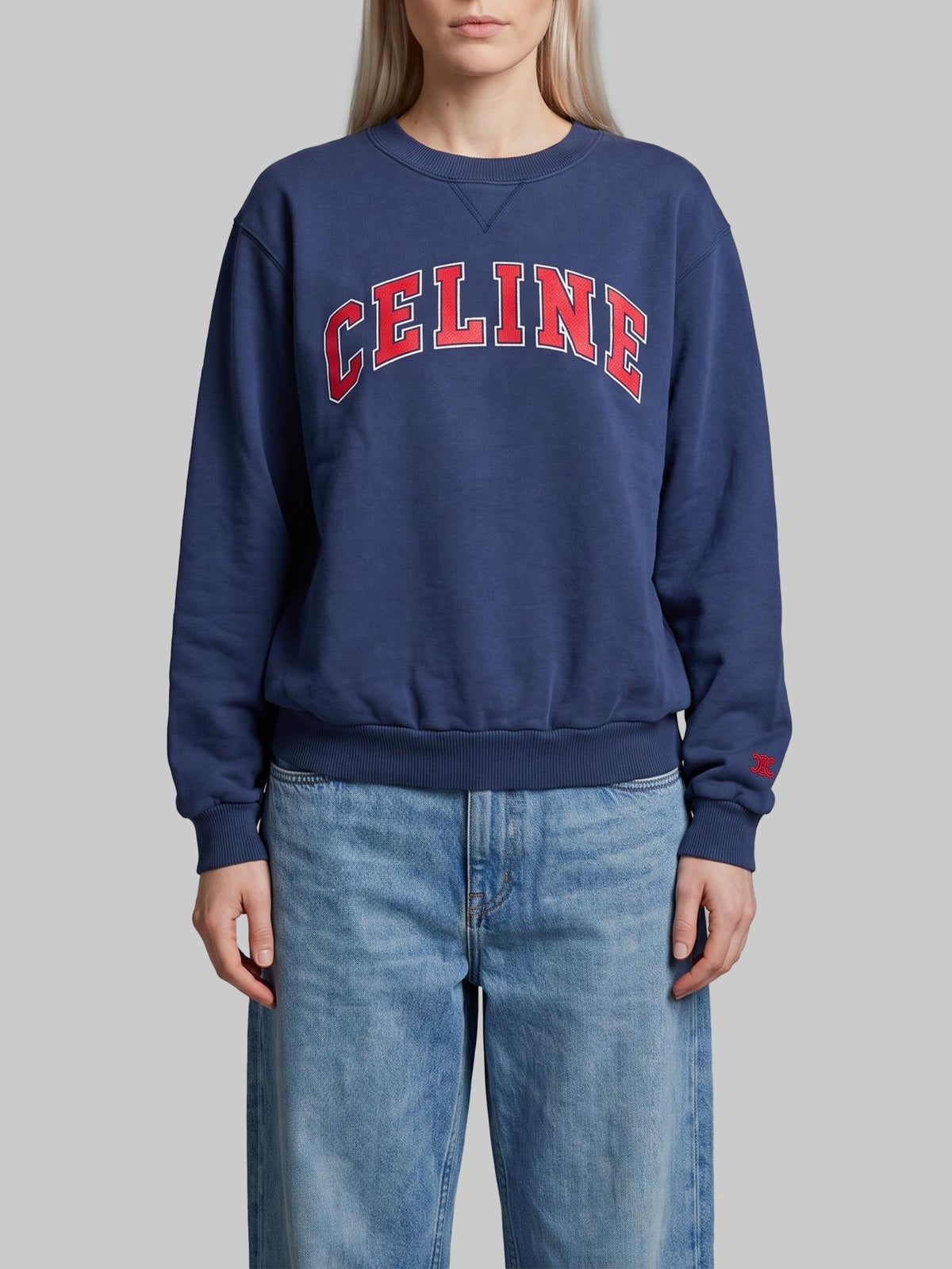 CELINE Logo Cotton Sweatshirt Gray Women’s Pullover Top