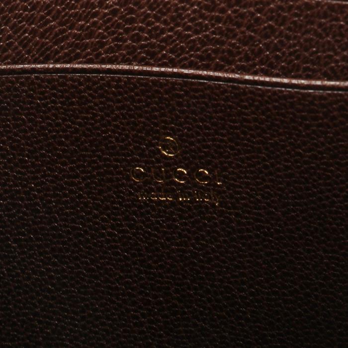 GUCCI Web Large Pouch Clutch Bag Brown Canvas Leather Trim