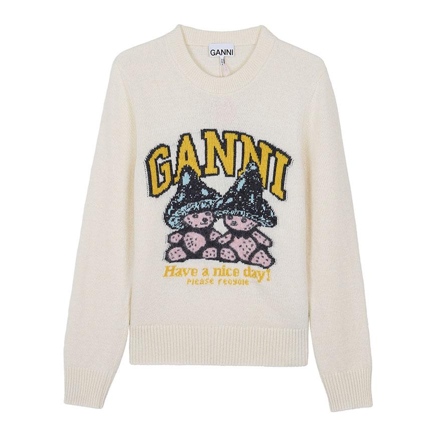 GANNI Women’s Teddy Mushroom Knit Sweater Ivory