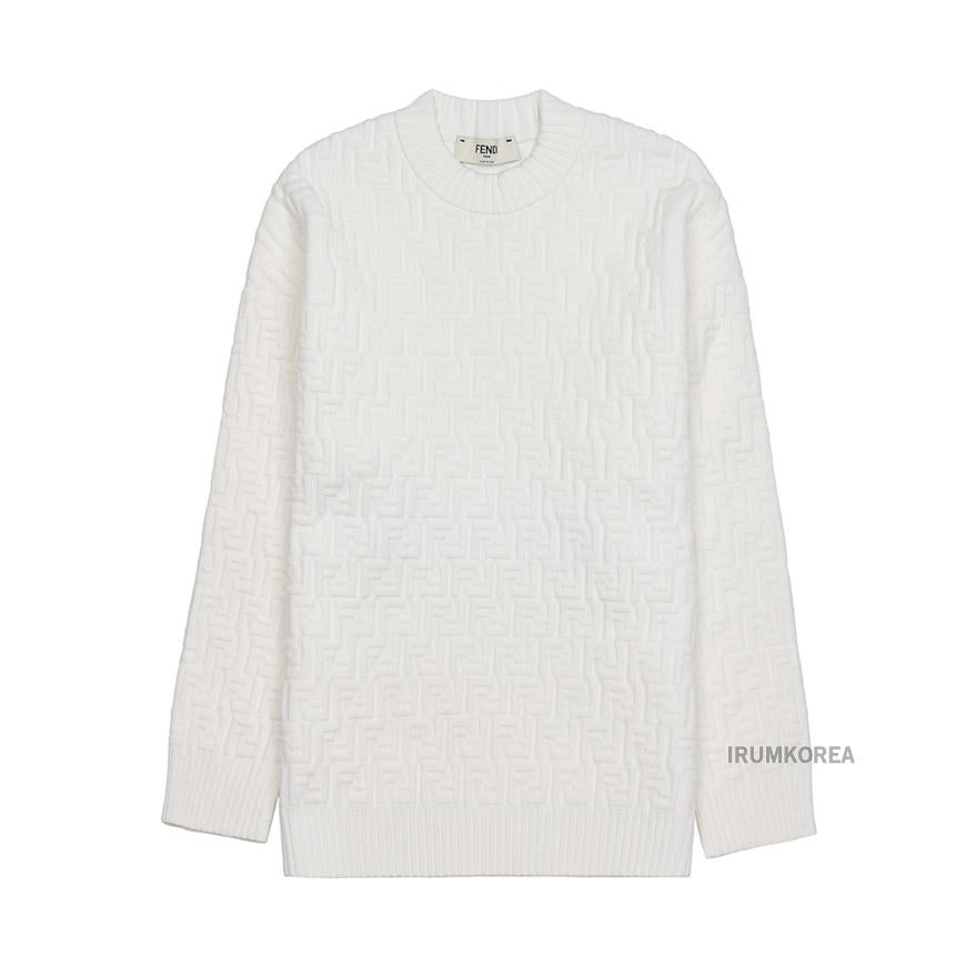 FENDI FF Logo Embossed Round Neck Knit Sweater Women’s FZX810 AJTE F0ZNM