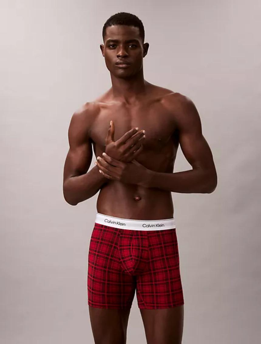 Calvin Klein Men’s Long Trunks Holiday Limited Edition Red Check Cotton