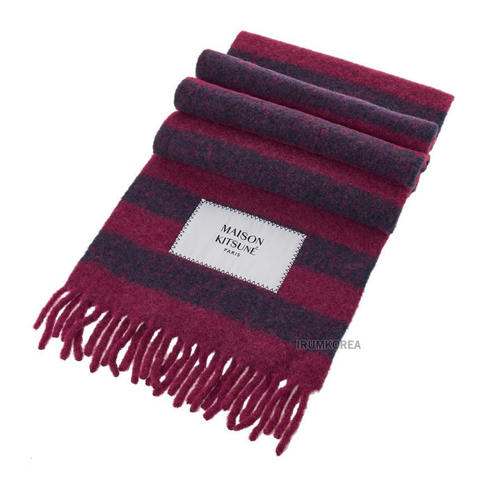 Maison Kitsune Striped Logo Patch Unisex Scarf LW06202WA0019 GRAPEIB