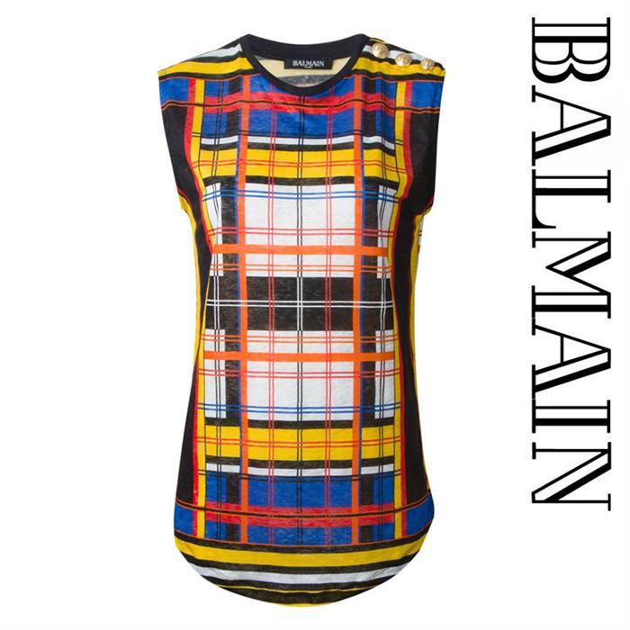 Balmain Women’s Linen Sleeveless Top with Gold Buttons 469I C5000