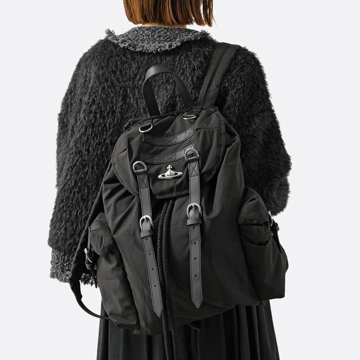 Vivienne Westwood Highland Nylon Backpack Black Silver 43010072U W019E N403