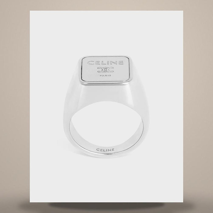 CELINE Triomphe Square Signet Ring Rhodium-Finish Brass Silver B101W6BRA 36SI