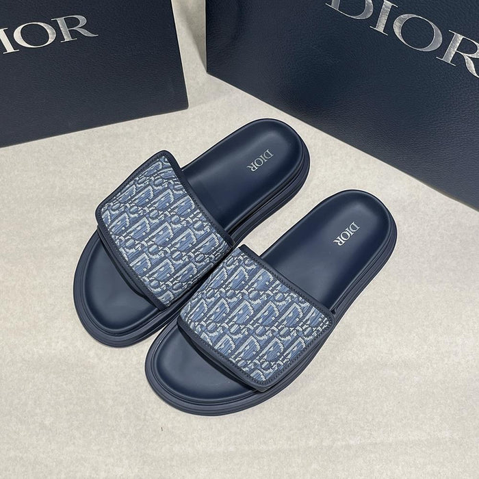 DIOR Mens Oblique Jacquard Aqua Sandals Blue