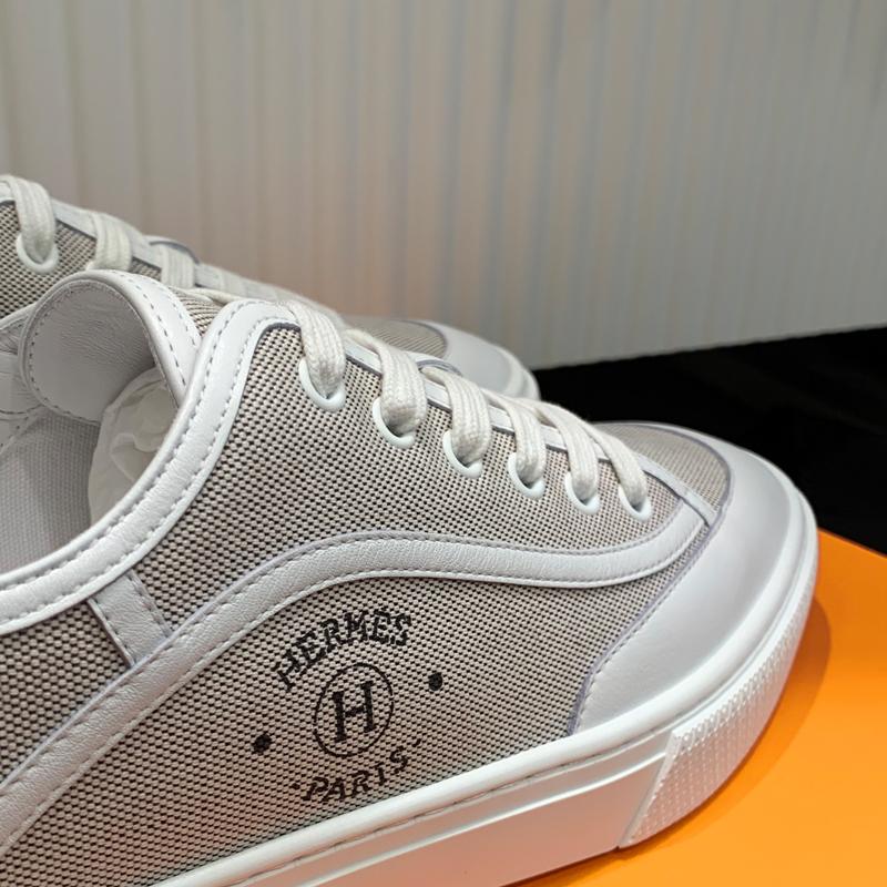 HERMES Men’s Get Sneakers Gray Suede Goatskin Calfskin Low-Top
