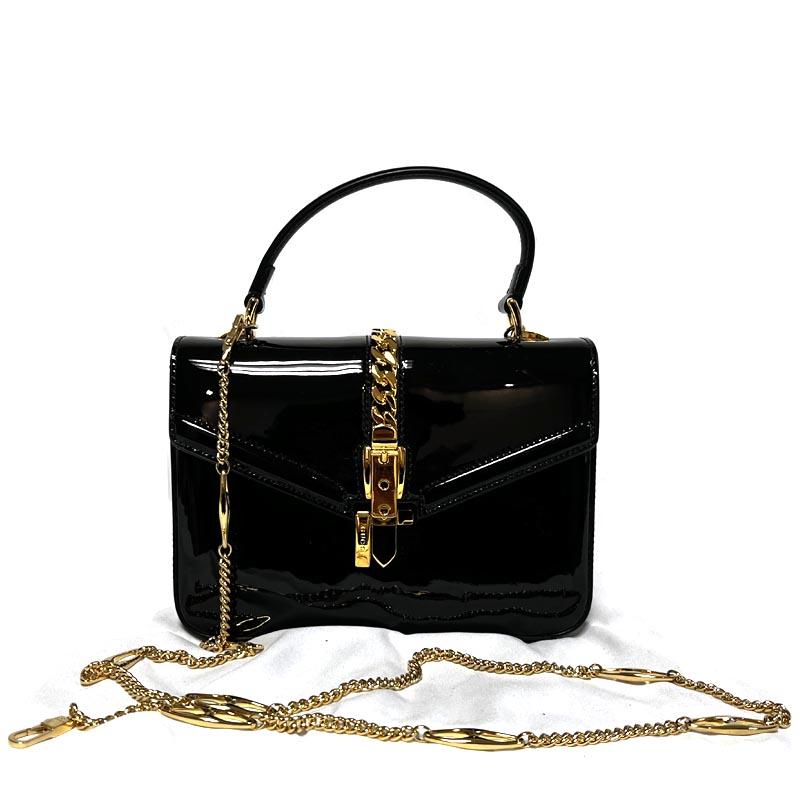 GUCCI Patent Leather Mini Top Handle Shoulder Bag Black 589479 1J70G 1000