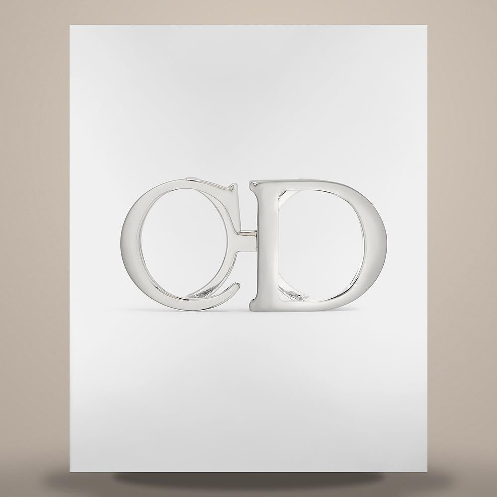 DIOR CD Logo Palladium-Finish Brass Belt Buckle 35mm