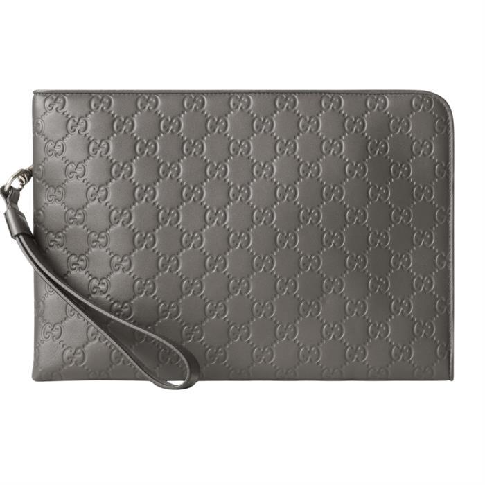 GUCCI GG Emblem Leather Clutch Bag Black