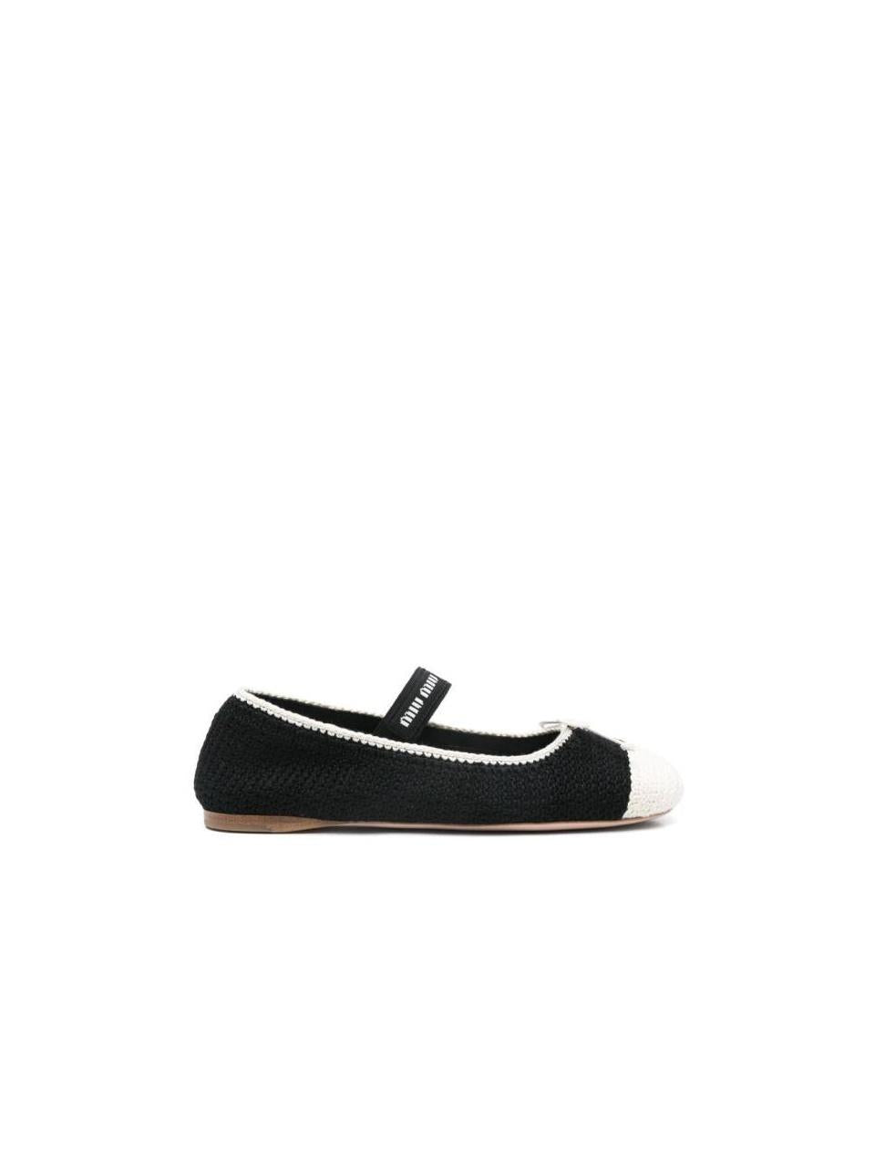 Miu Miu Crochet Knit Ballerina Flats Ivory