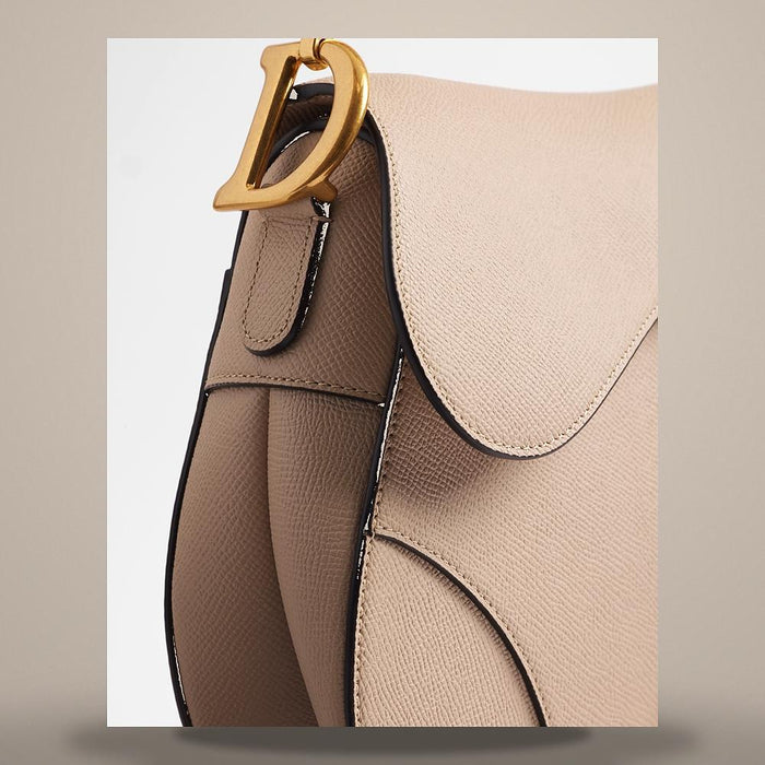 DIOR Saddle Strap Bag Powder Beige Grained Calfskin Shoulder Bag