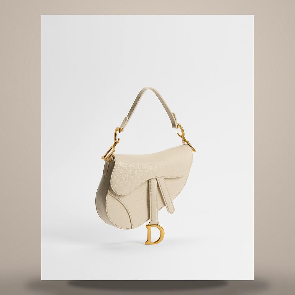 DIOR Saddle Strap Bag Small Gray Grained Calfskin Shoulder Bag M0457CUQW M79U