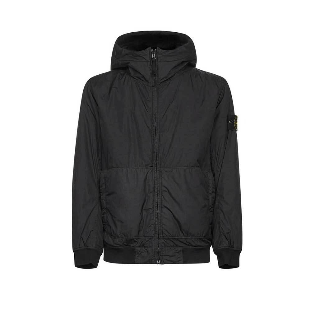 STONE ISLAND Black Crinkle Reps Hooded Windbreaker Jacket