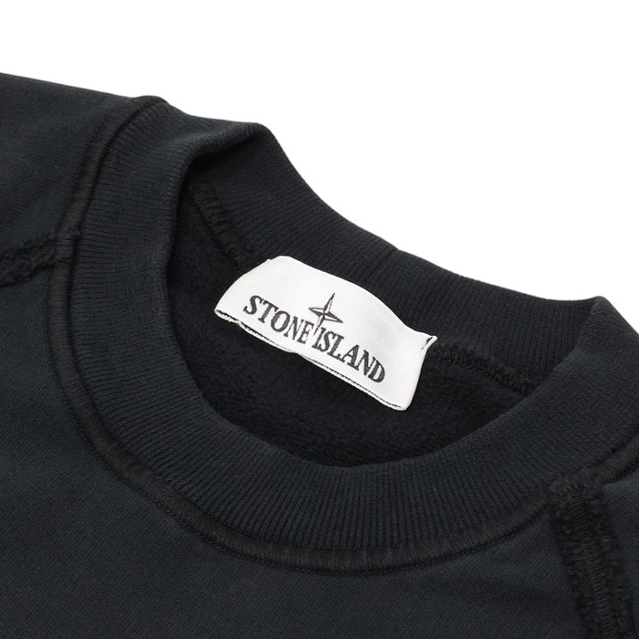 STONE ISLAND Logo Patch Cotton Crewneck Sweatshirt Black Men
