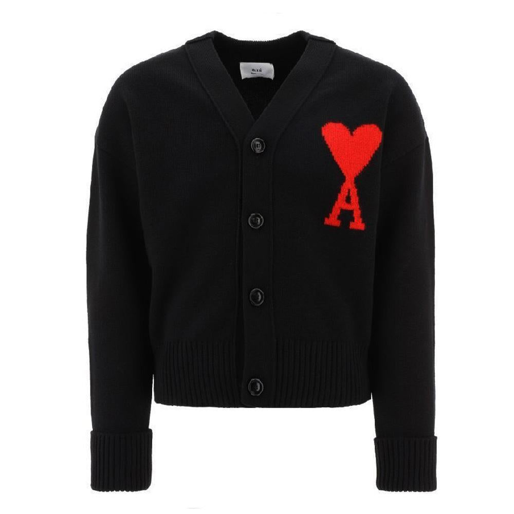 AMI Women’s Big Heart Logo Cardigan Black BFUKC002 018 009
