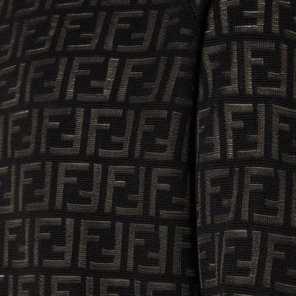 FENDI Black FF Motif Inlay Nylon Wool Crewneck Sweater